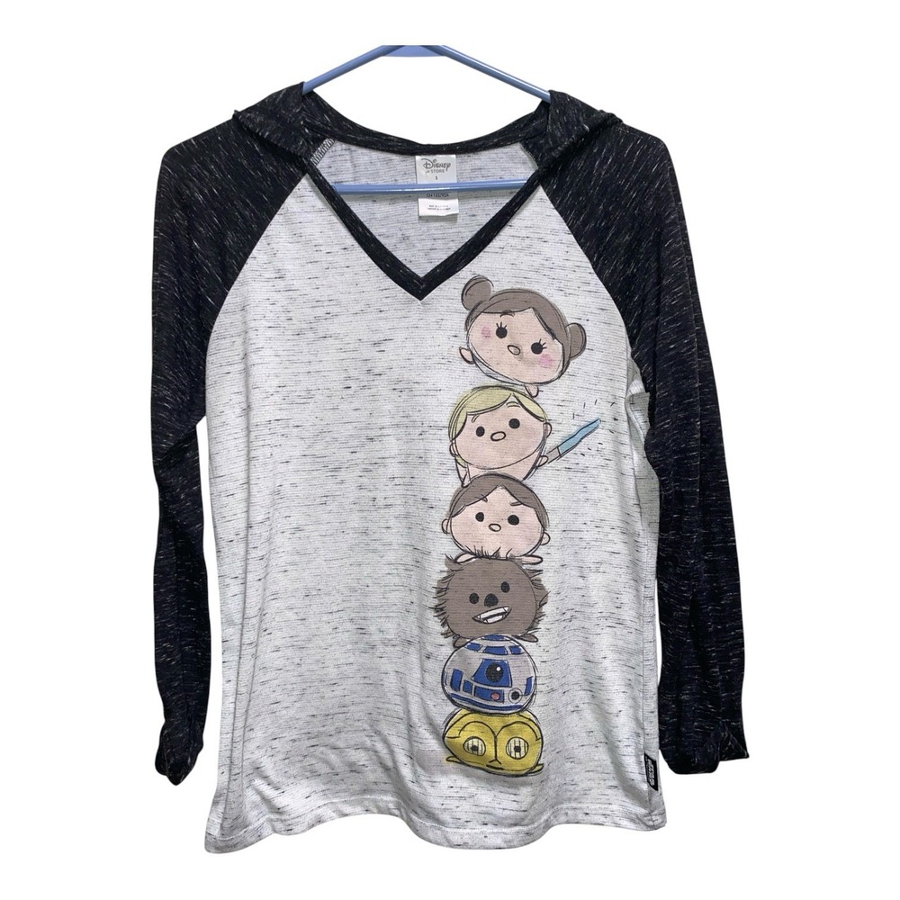 Disney Store Star Wars Tsum Tsum Womens Small Hooded Top Leia Luke R2D2 Gray